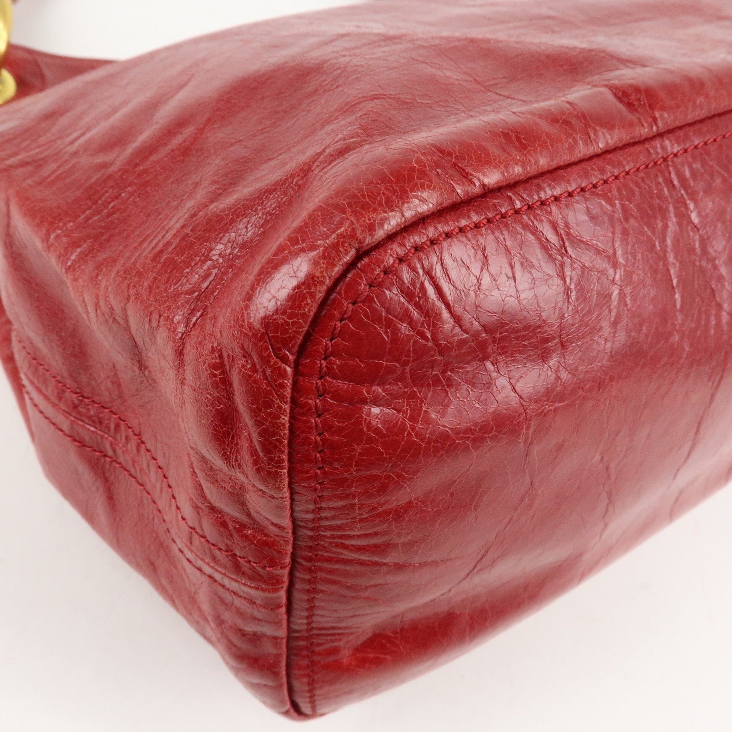 PRADA Logo Leather One Shoulder Bag Red BR4829