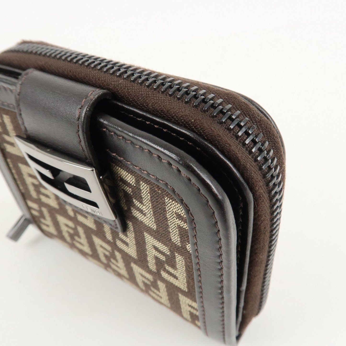 FENDI Zucchino Canvas Leather Zippy Around Bi-fold Wallet