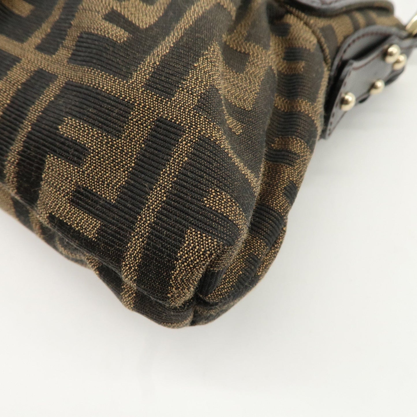 FENDI Zucca Canvas Leather Shoulder Bag Beige Brown 8BR445