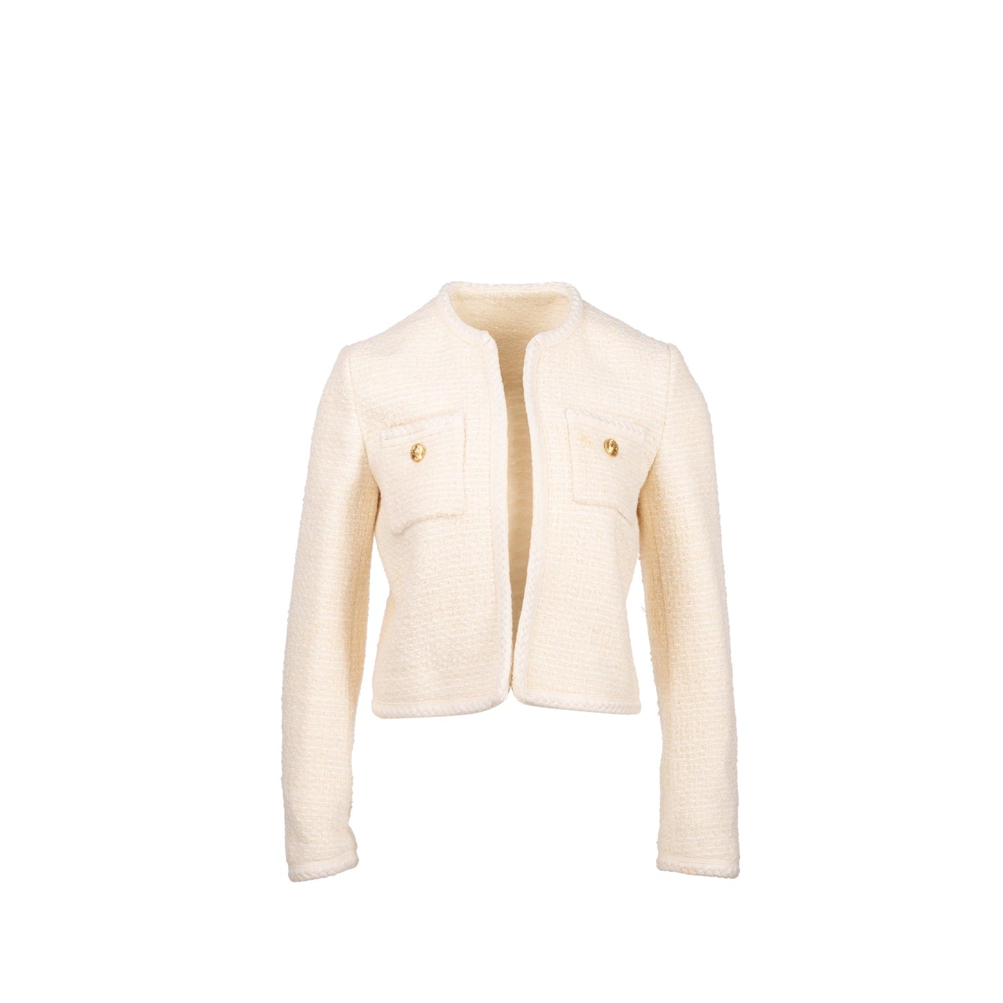 Celine Size 34 Tweed Jacket Wool/Cotton White