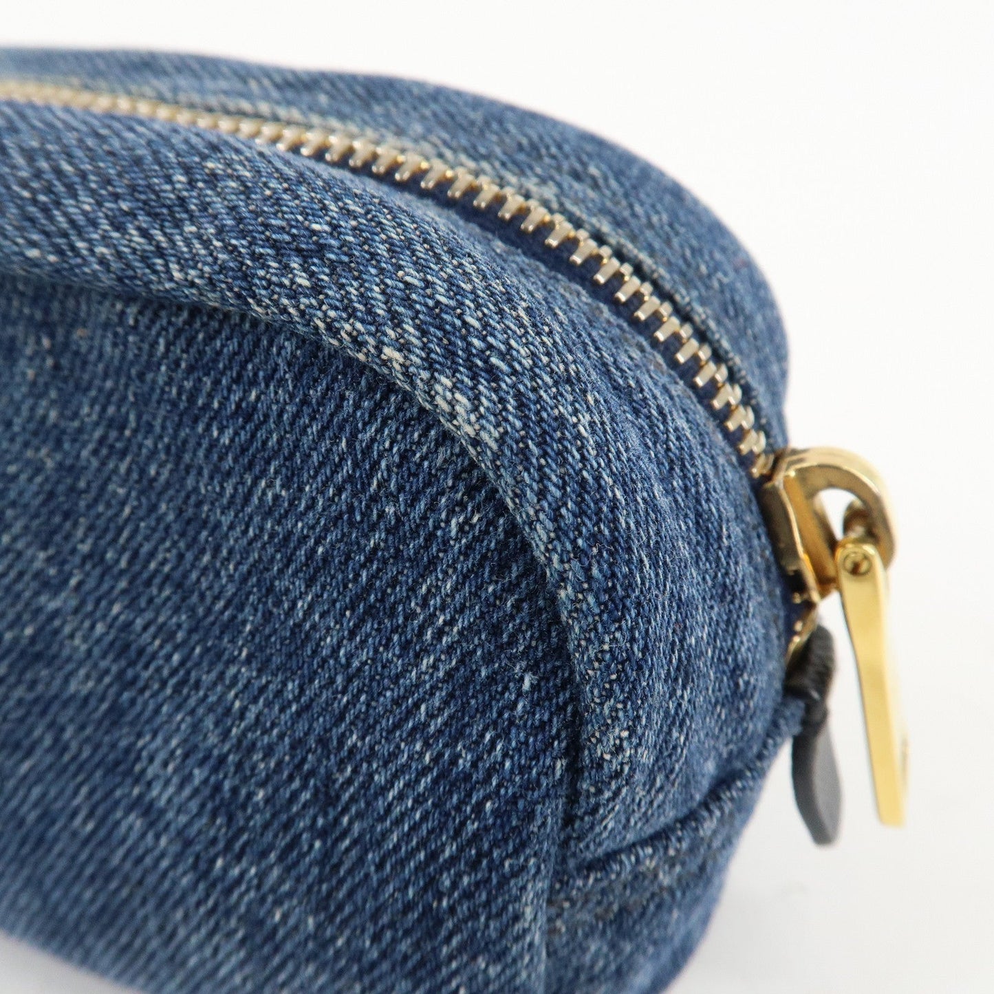 PRADA Logo Canvas Leather Pouch Cosmetic Pouch Blue 1NA175