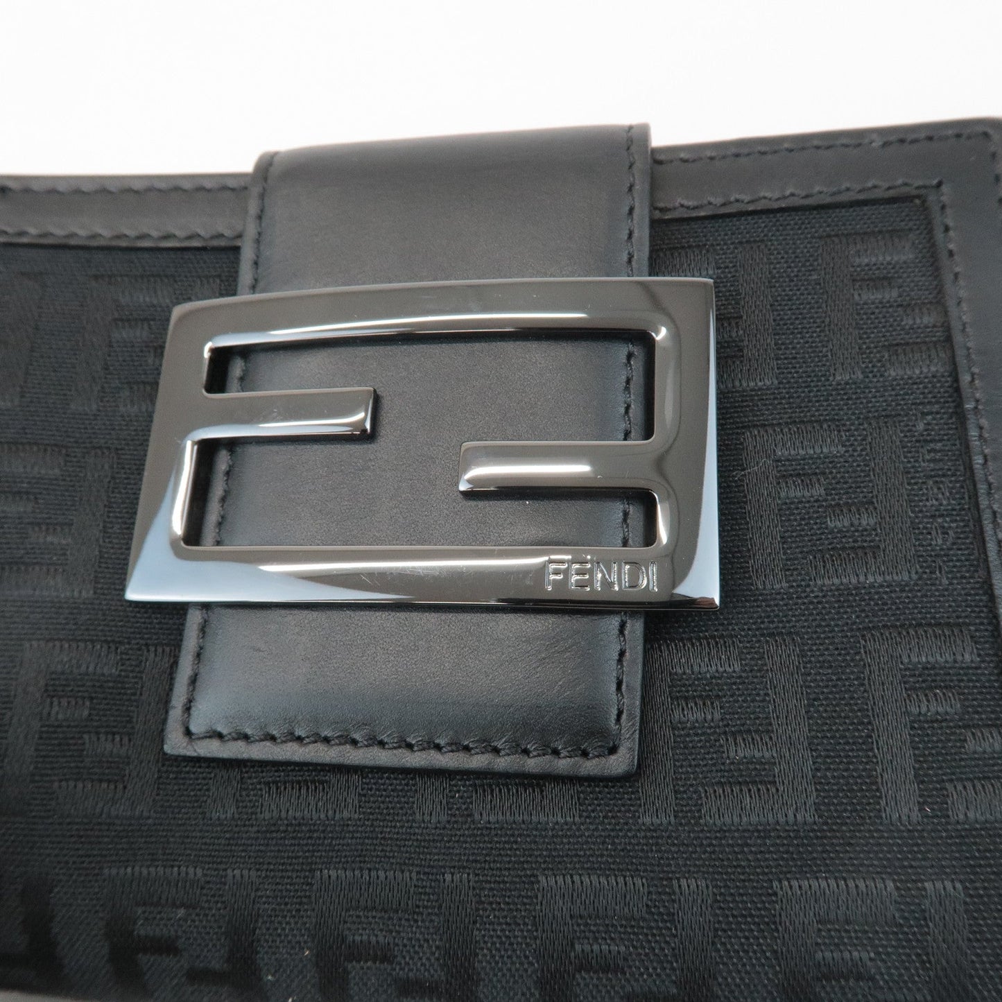 FENDI Zucchino Canvas Leather Double Hook Wallet Black 8M0035