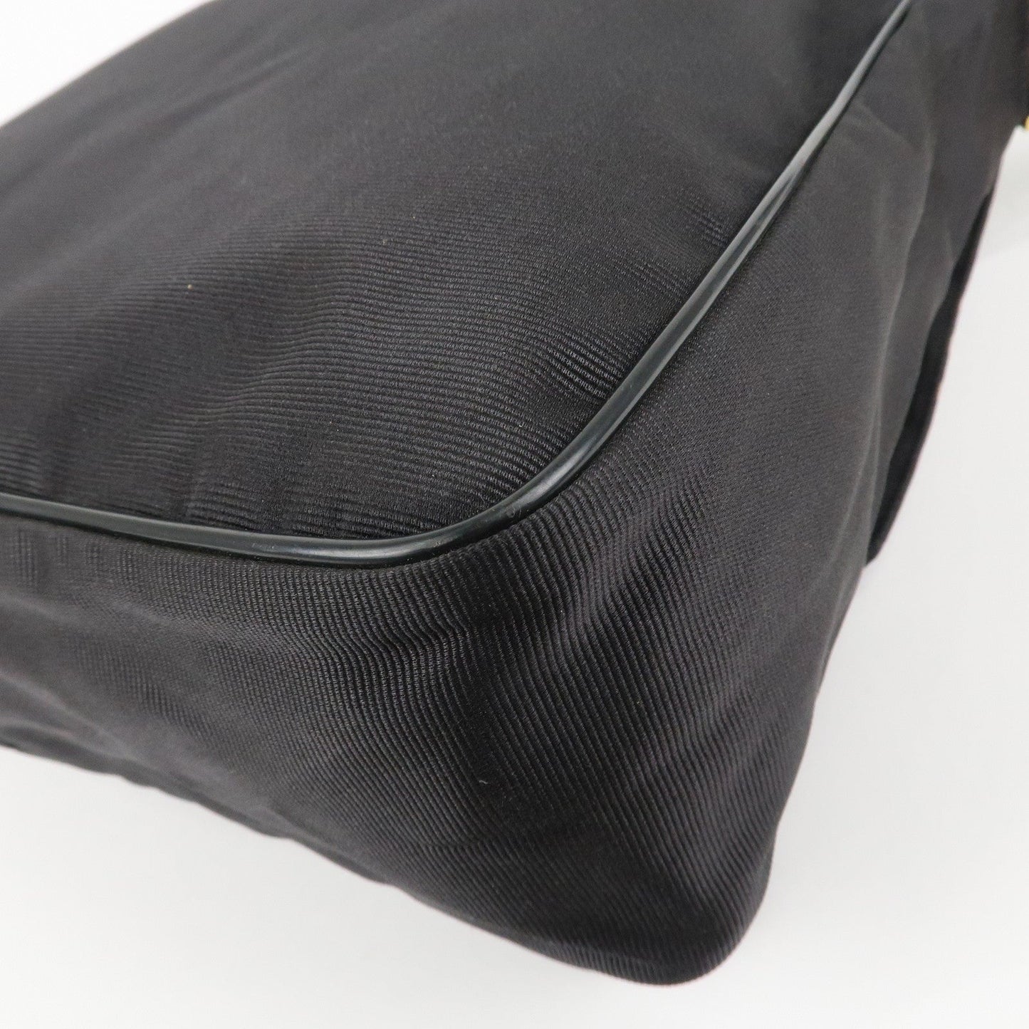FENDI Nylon Canvas Leather Shoulder Bag Hand Bag Black Brown