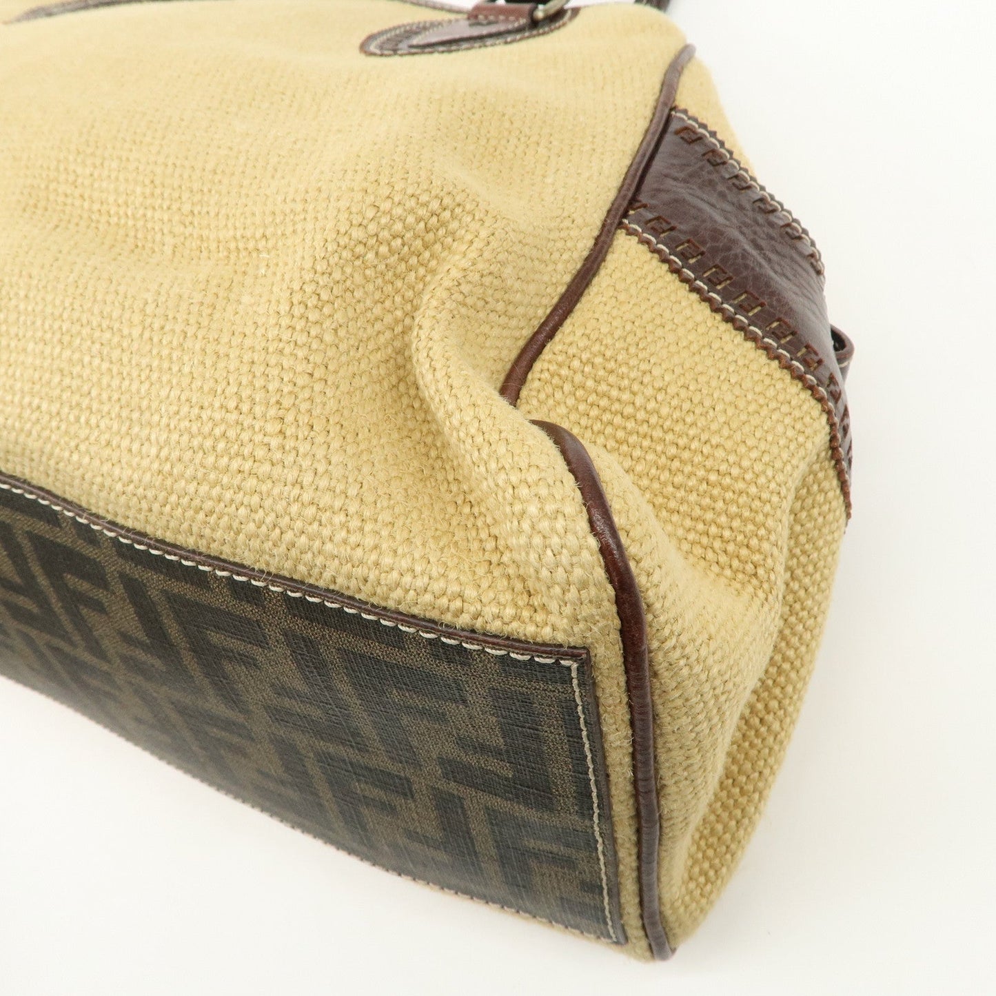 FENDI Ethnico Zucca Canvas Leather Shoulder Bag Beige Brown 8BN162