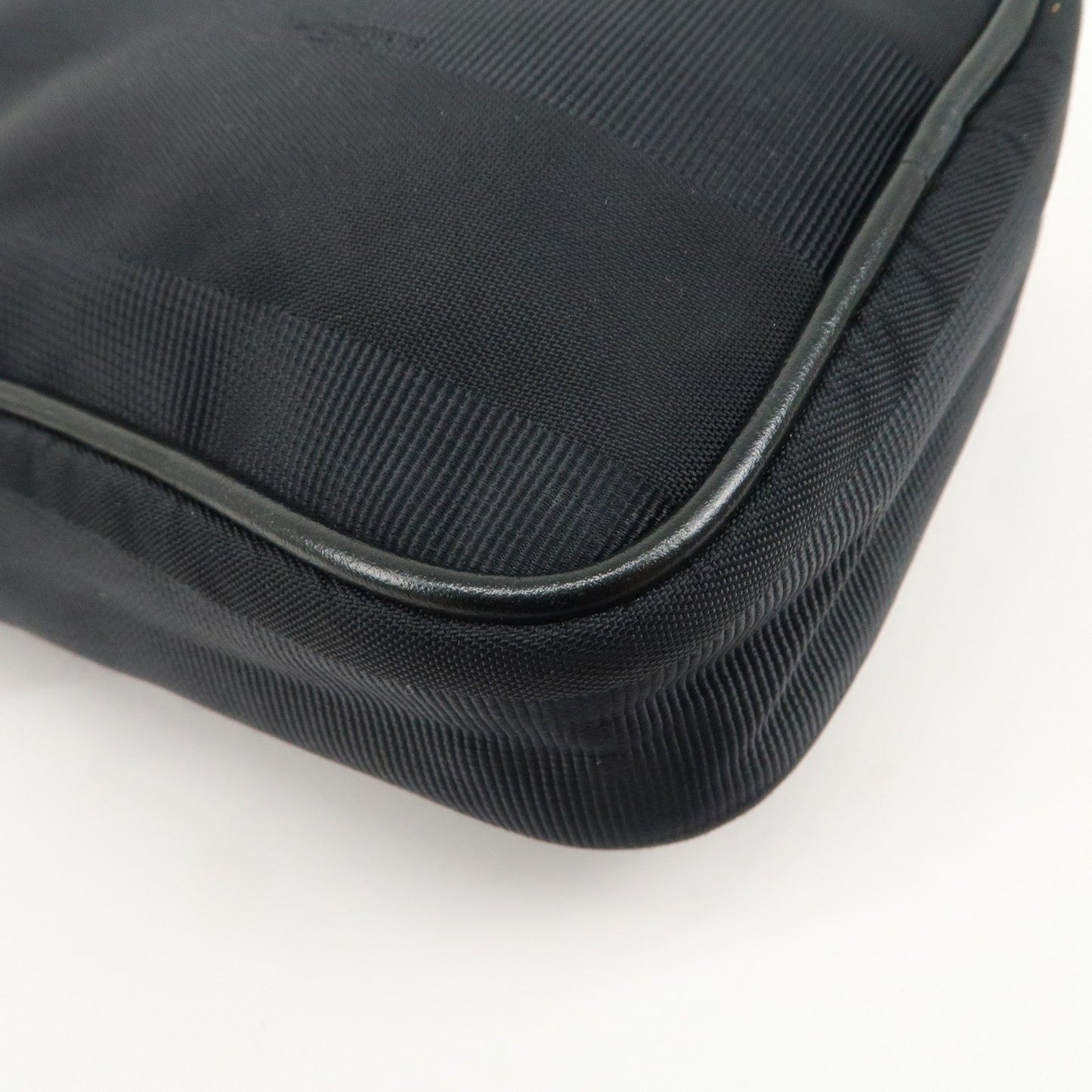 FENDI Pequin Nylon Leather Shoulder Bag Black 7VA456