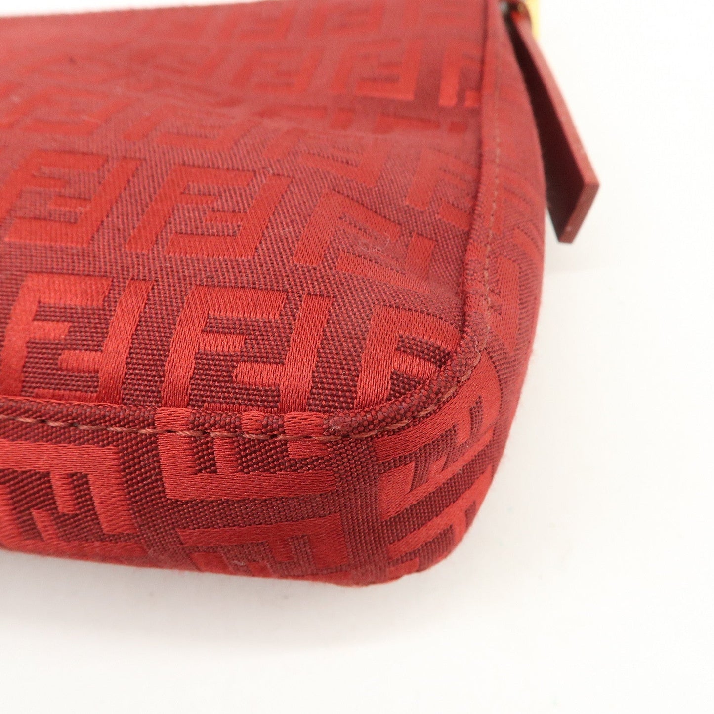 FENDI Zucchino Canvas Leather Shoulder Bag Purse Red 8BR042