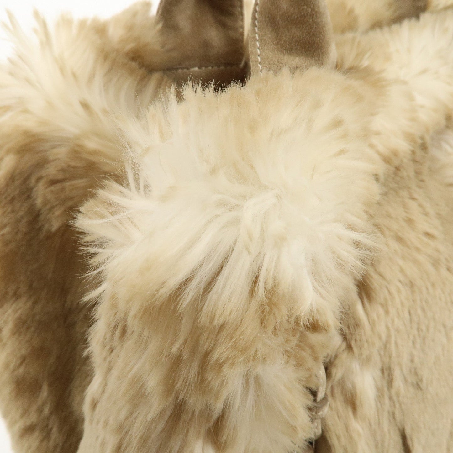 PRADA Eco Lapin Fur Suede Canapa Large Tote Bag Beige BN1918