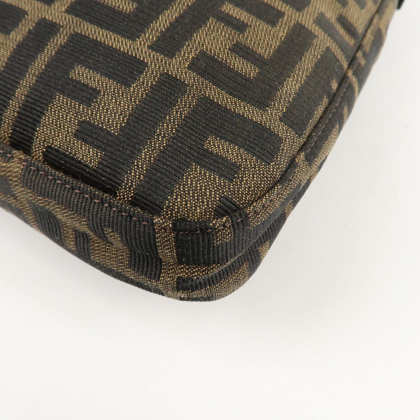FENDI Zucca Canvas Leather Shoulder Bag Brown Black 26569