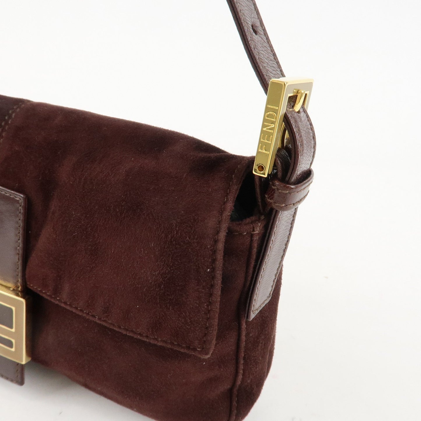 FENDI Suede Leather Shoulder Bag Dark Brown 26424
