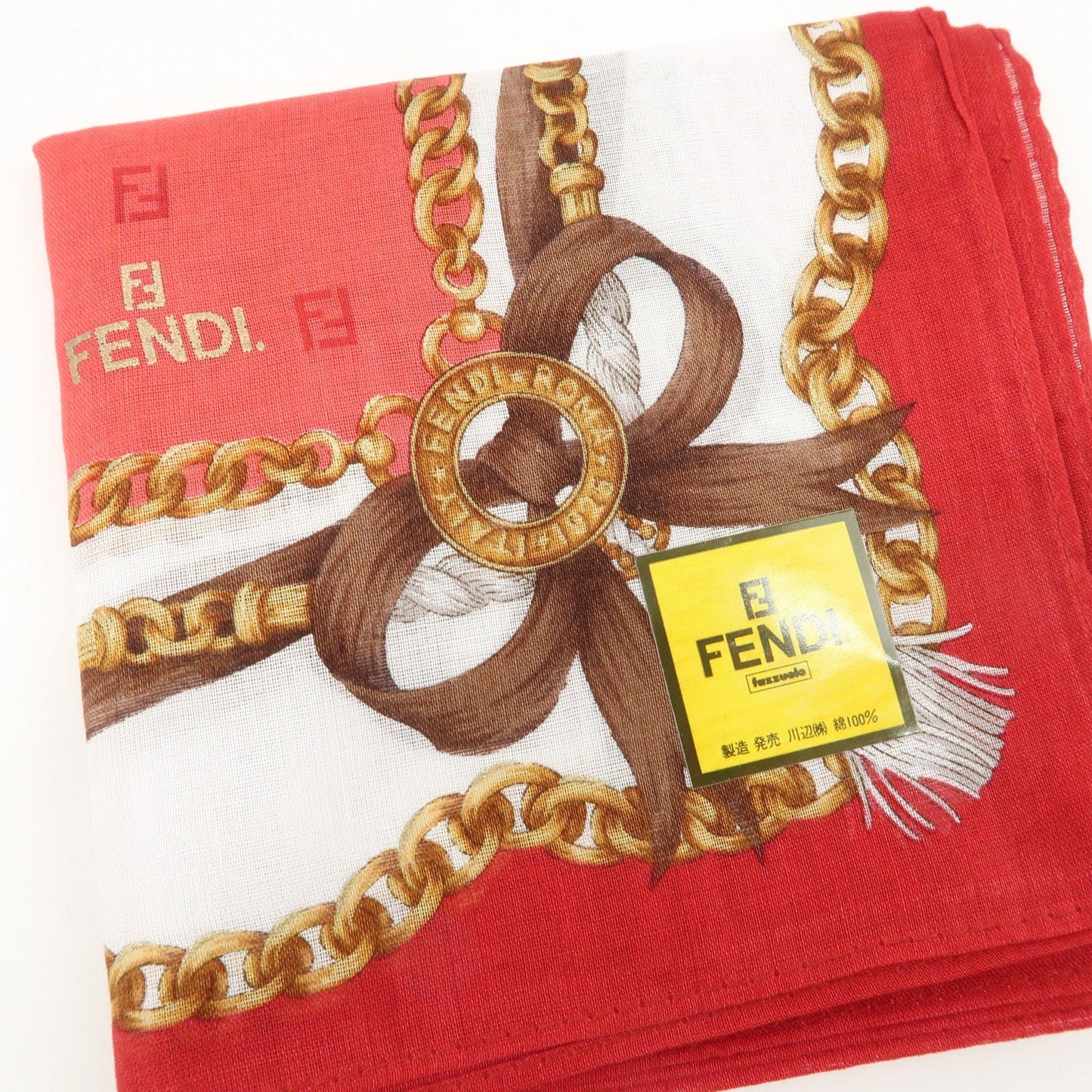 FENDI Set of 5 Cotton 100% Handkerchief White Navy Red Black