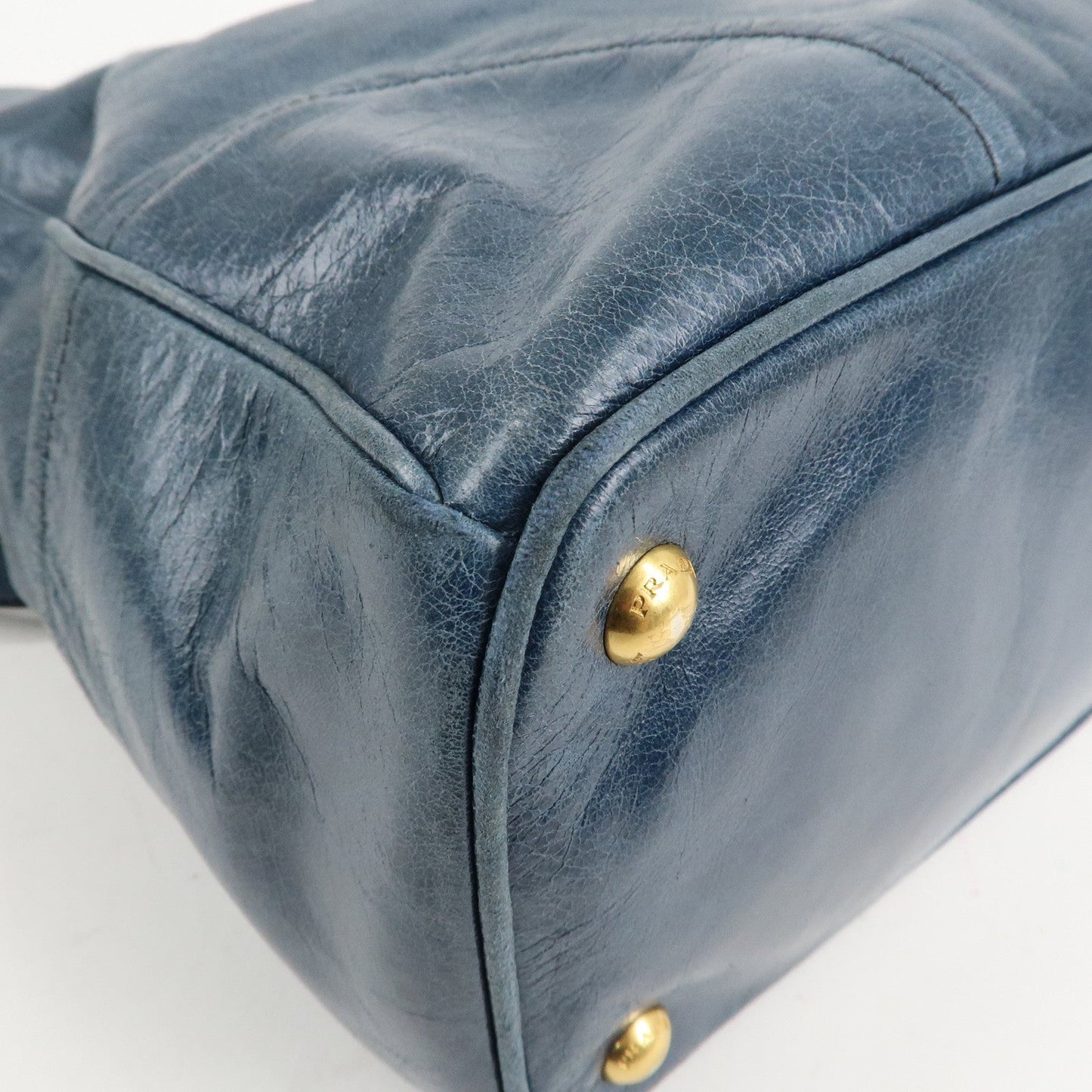 PRADA Leather 2Way Bag Hand Bag Shoulder Bag Blue BN2325