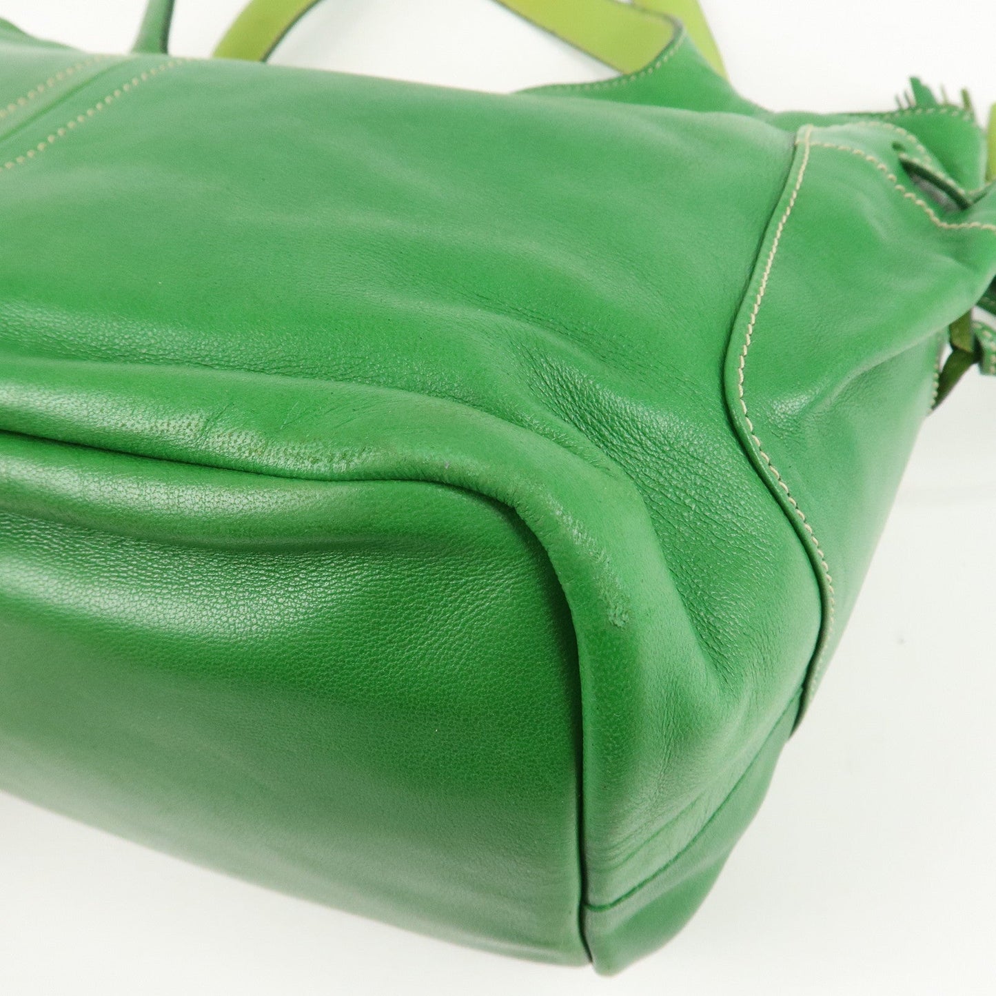 PRADA Logo Leather Tassel Shoulder Bag Hand Bag Green