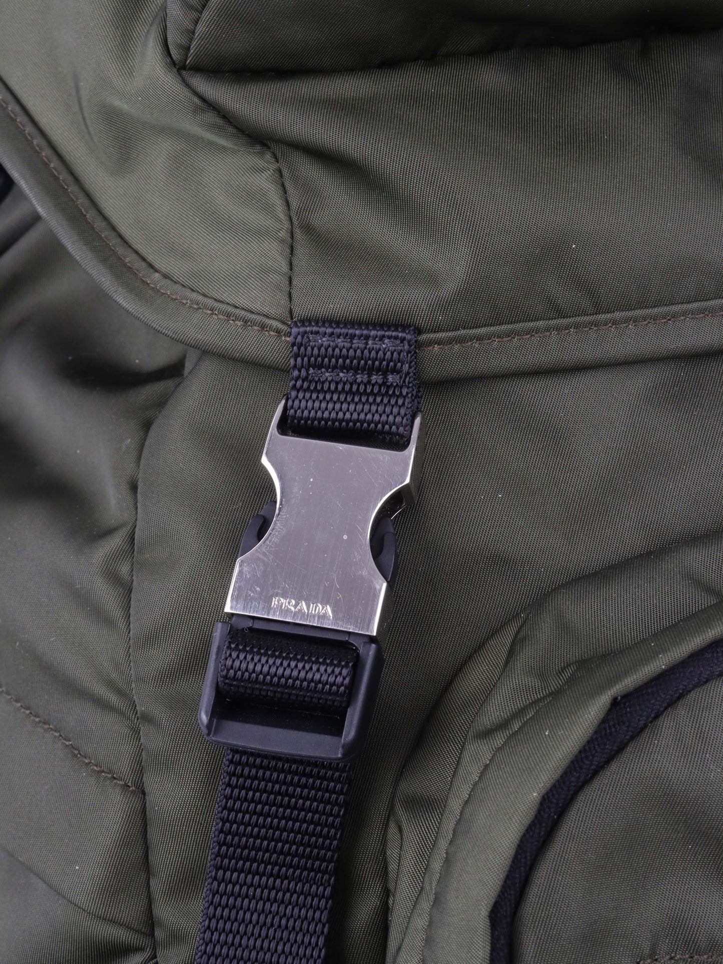 Prada Green Nylon Buckled Backpack.