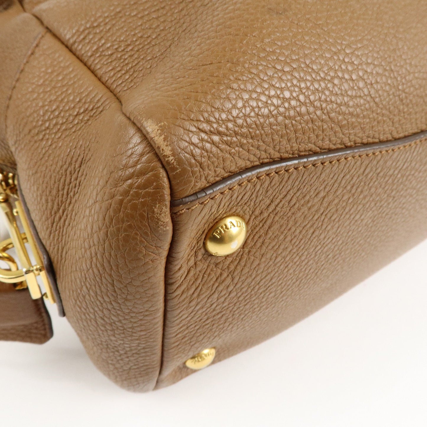 PRADA Leather 2Way Bag Hand Bag Shoulder Bag Brown 1BB091