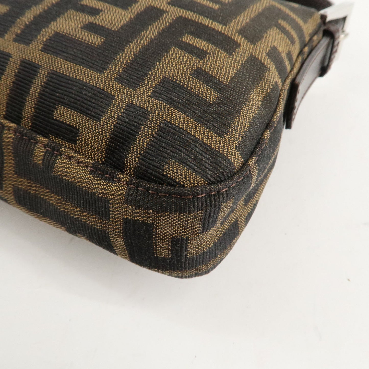 FENDI Mamma Baguette Zucca Canvas Leathr Shoulder Bag 214526424099