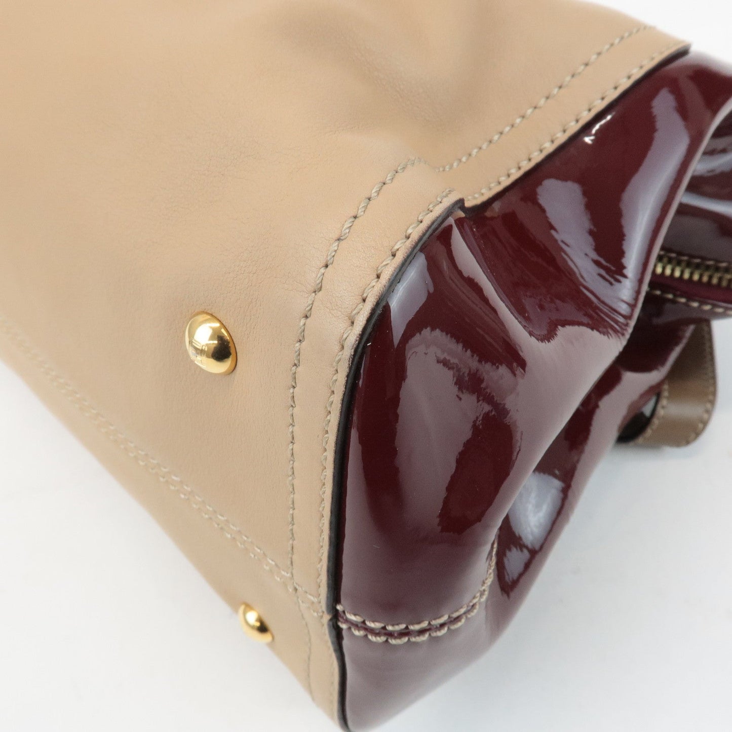 FENDI Chameleon Leather 2WAY Bag Hand Bag Beige Bordeaux 8BL114