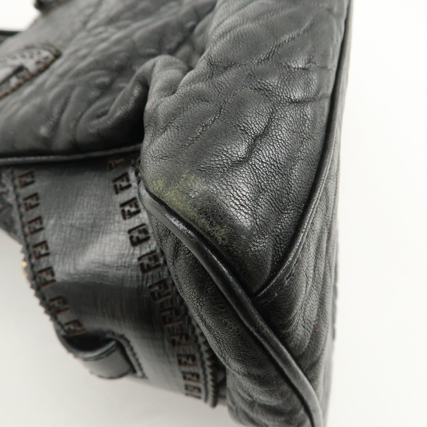 FENDI Ethnico Zucca Canvas Leather Shoulder Bag Black 8BN157