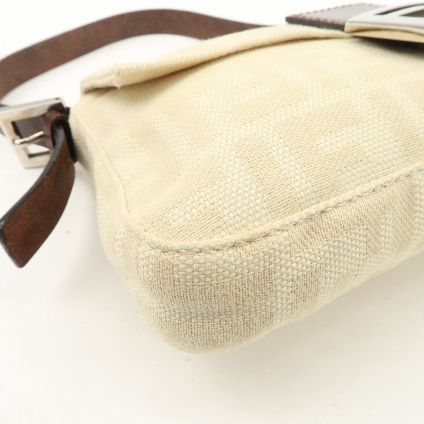 FENDI Zucca Mamma Baguette Canvas Shoulder Bag Beige White 26424