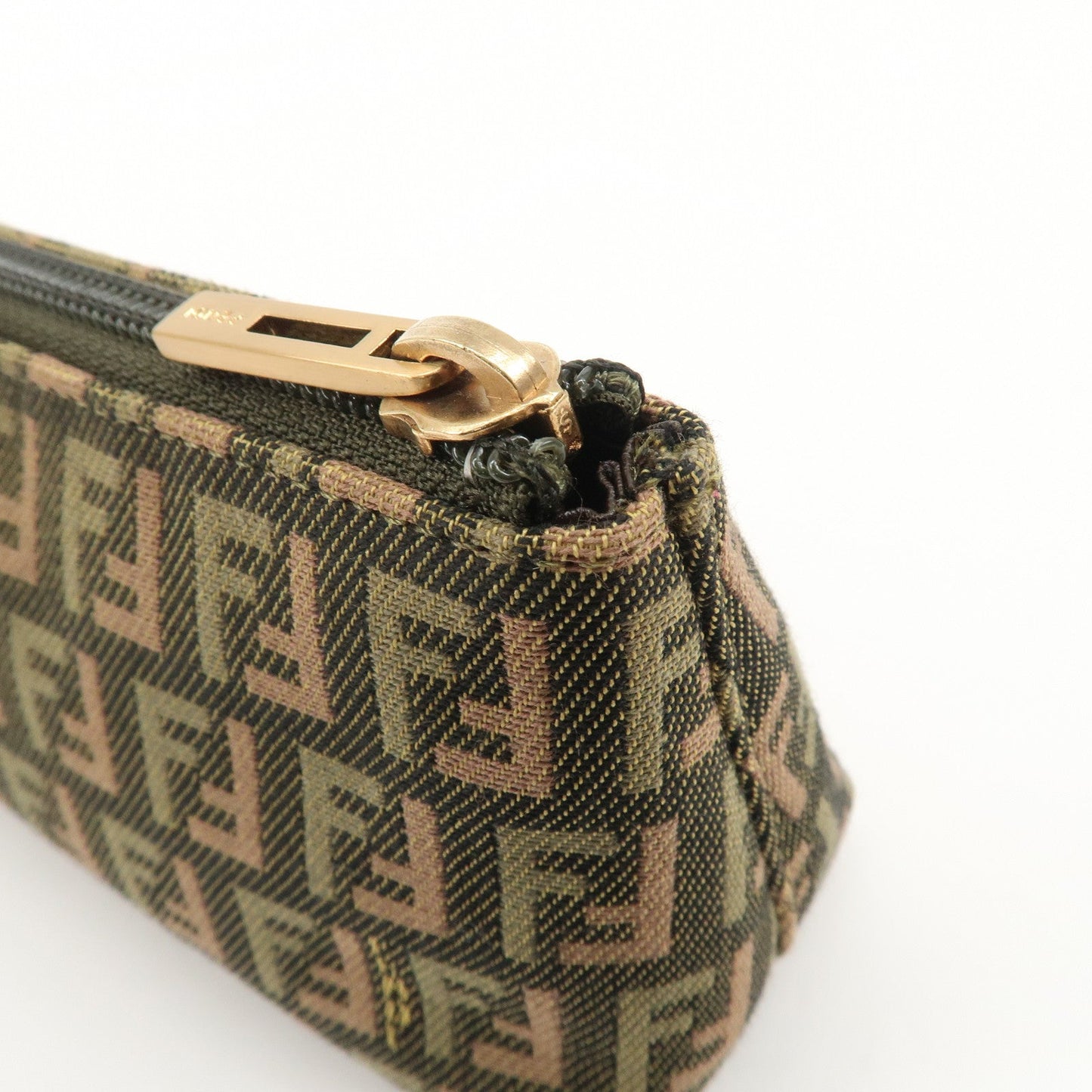 FENDI Zucca Canvas Leather Pouch Mini Bag Khaki Brown 7N0037