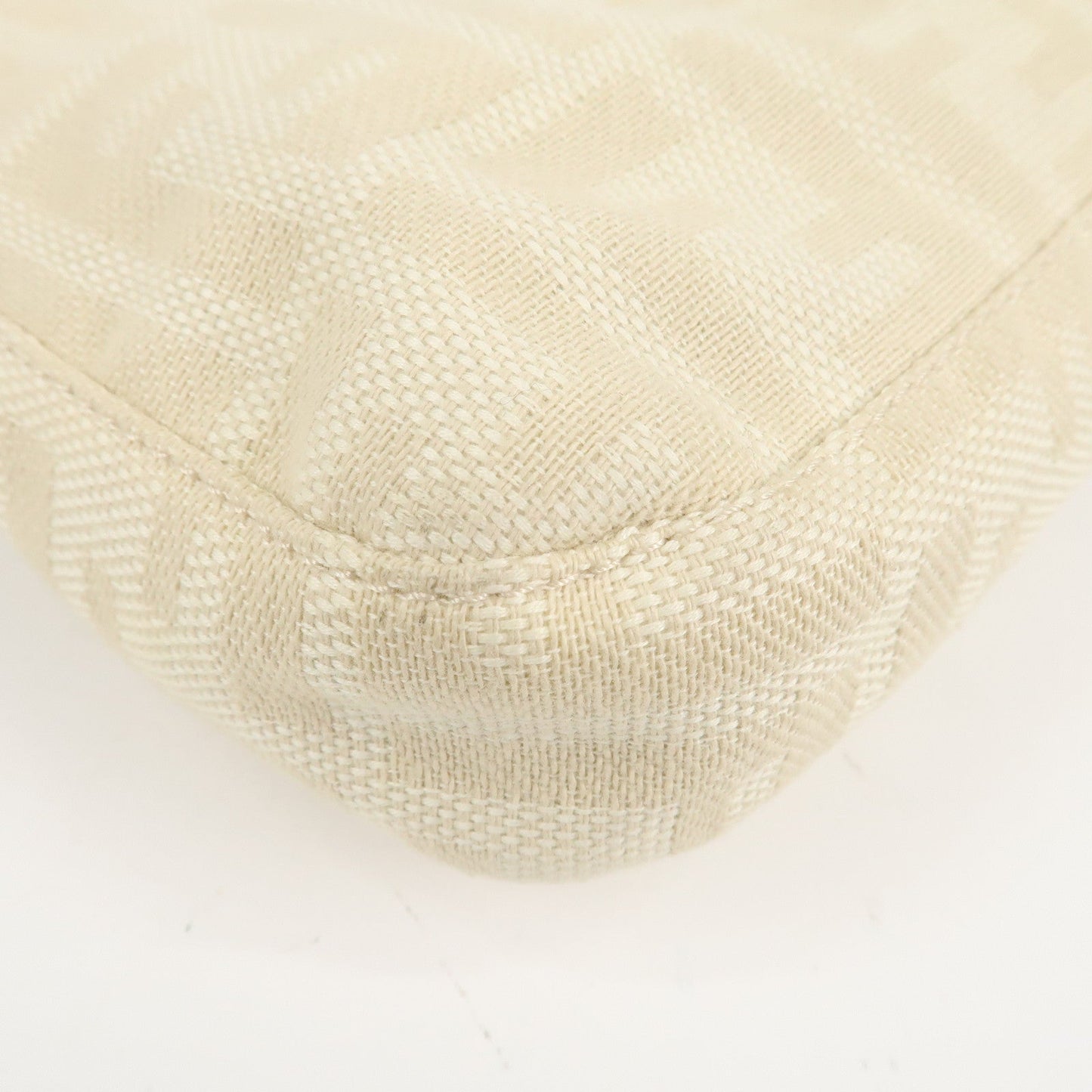FENDI Mamma Baguette Zucca Canvas Shoulder Bag Beige White 26424