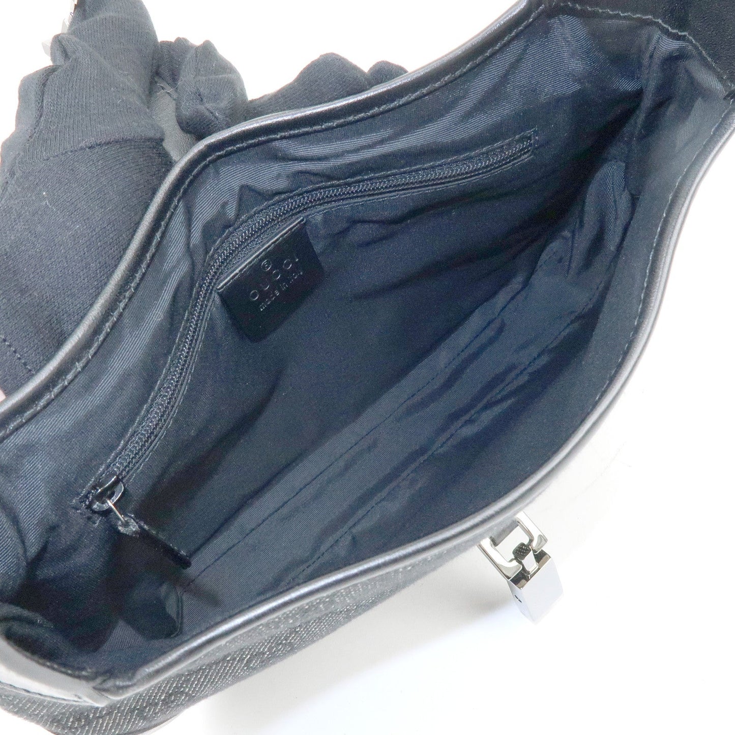 GUCCI Jackie GG Denim Leather Shoulder Bag Hand Bag Black 01147