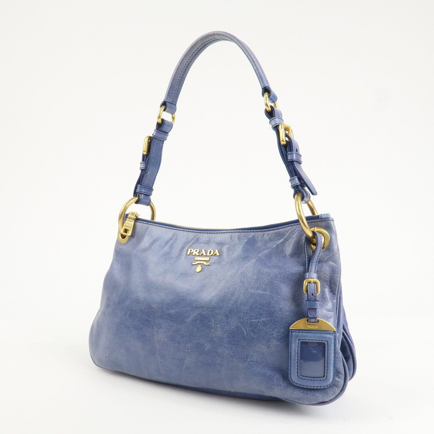 PRADA Leather Shoulder Bag Hand Bag Blue BR4984