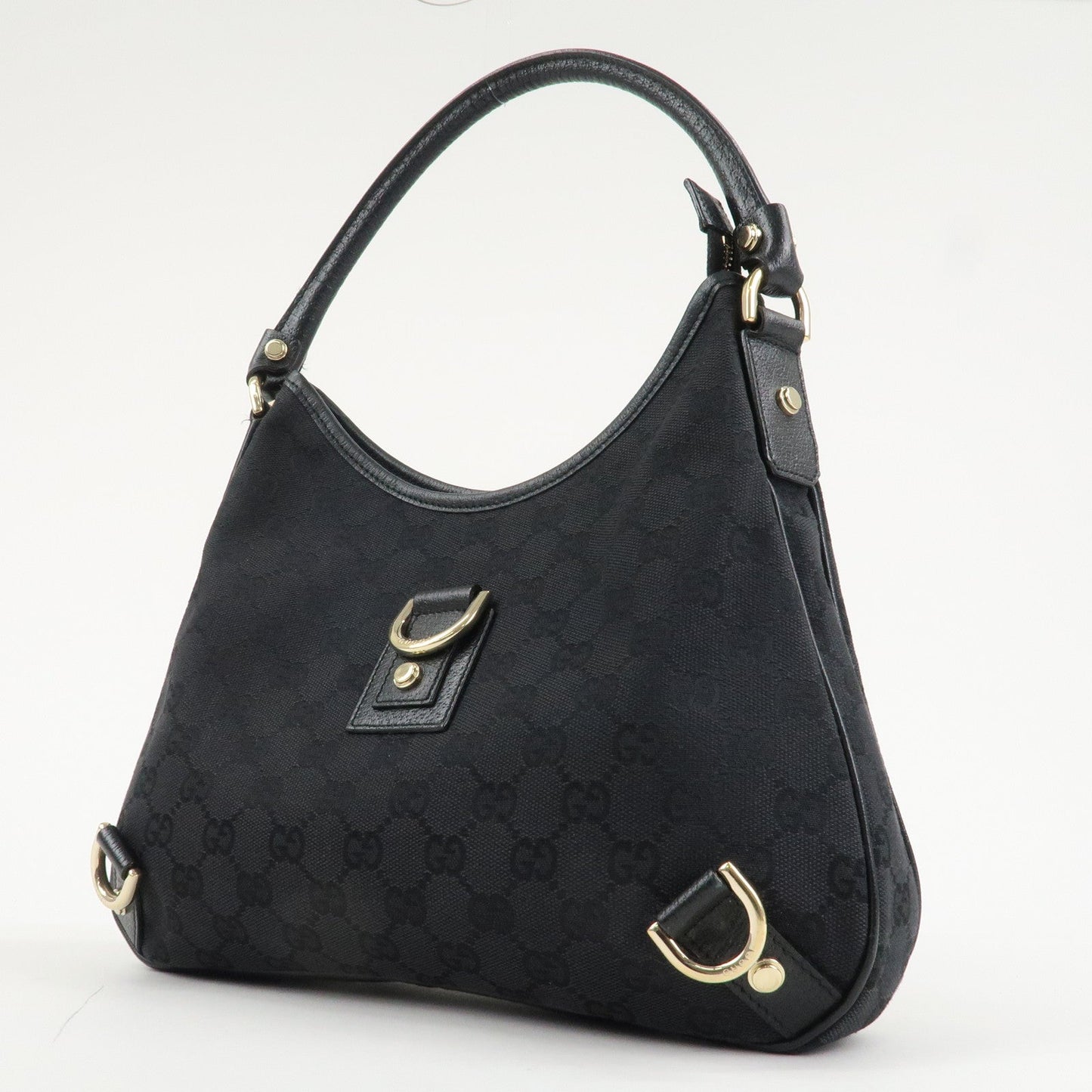 GUCCI Abbey GG Canvas Leather Shoulder Bag Black 130738