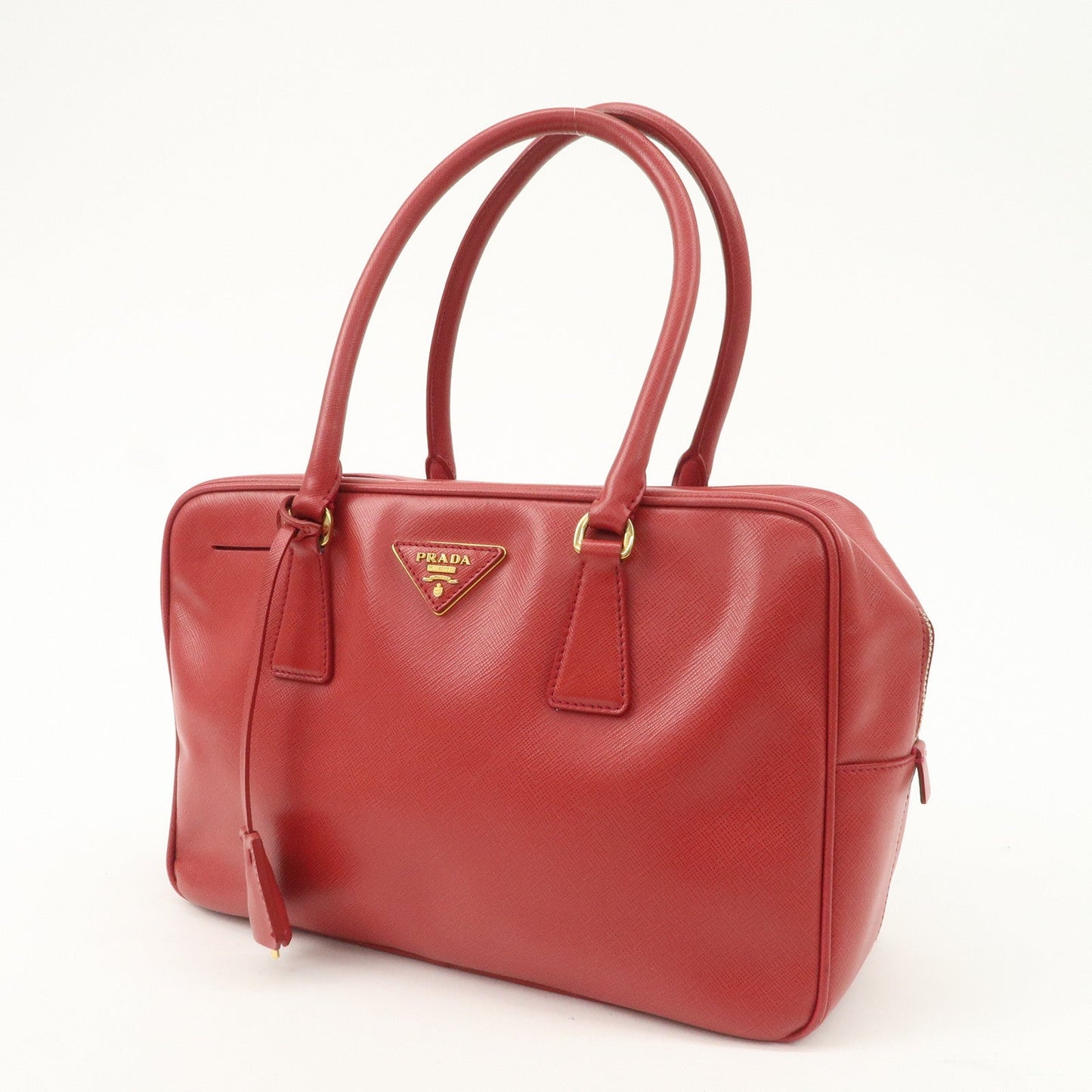PRADA Triangle Logo Saffiano Leather Boston Bag Hand Bag Red BL0095