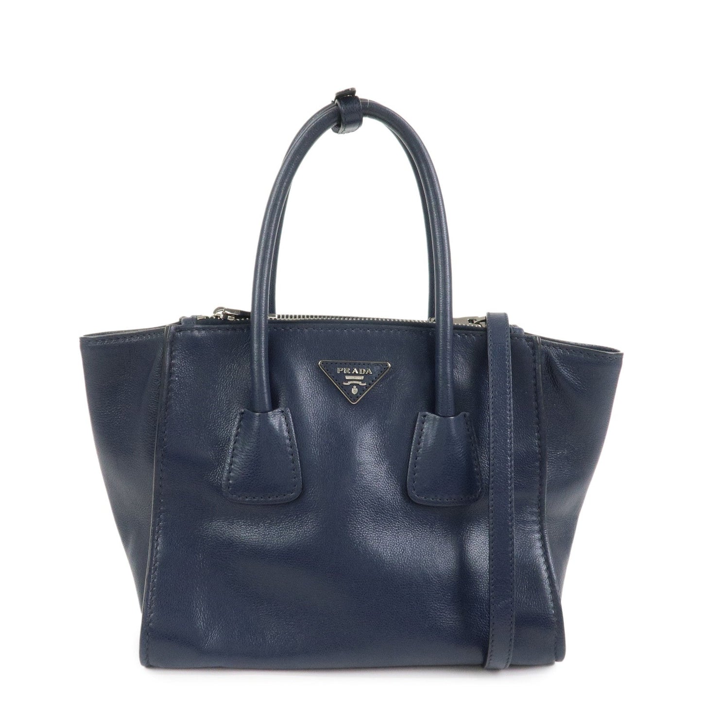PRADA Triangle Logo 2 Way Bag Tote Bag Shoulder Bag Navy B2625M
