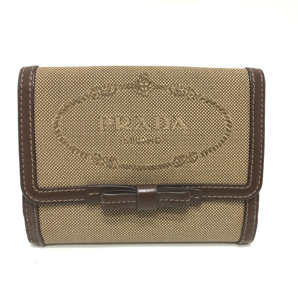 PRADA Trifold wallet 1MH523 Jacquard Brown ribbon logo Women