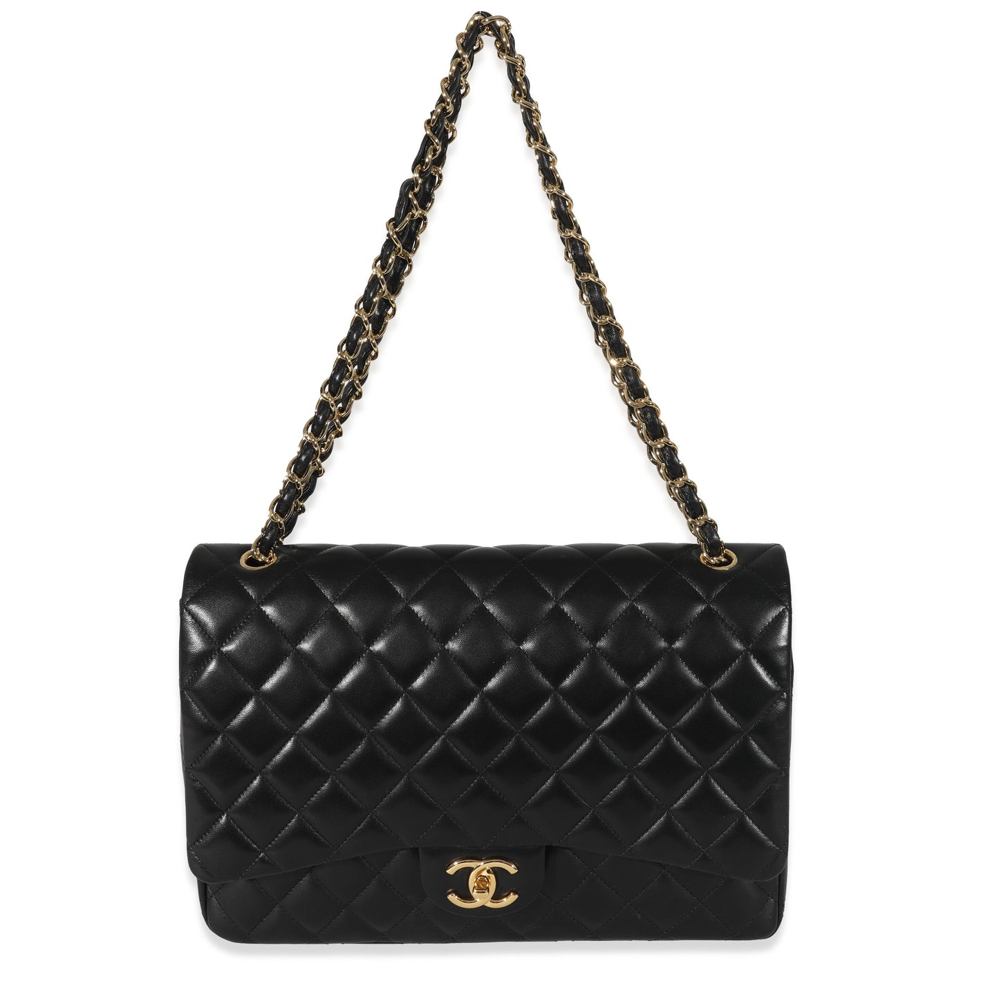 CHANEL Black Lambskin Classic Maxi Double Flap Bag