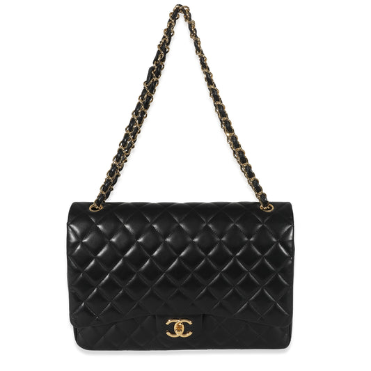 CHANEL Black Lambskin Classic Maxi Double Flap Bag