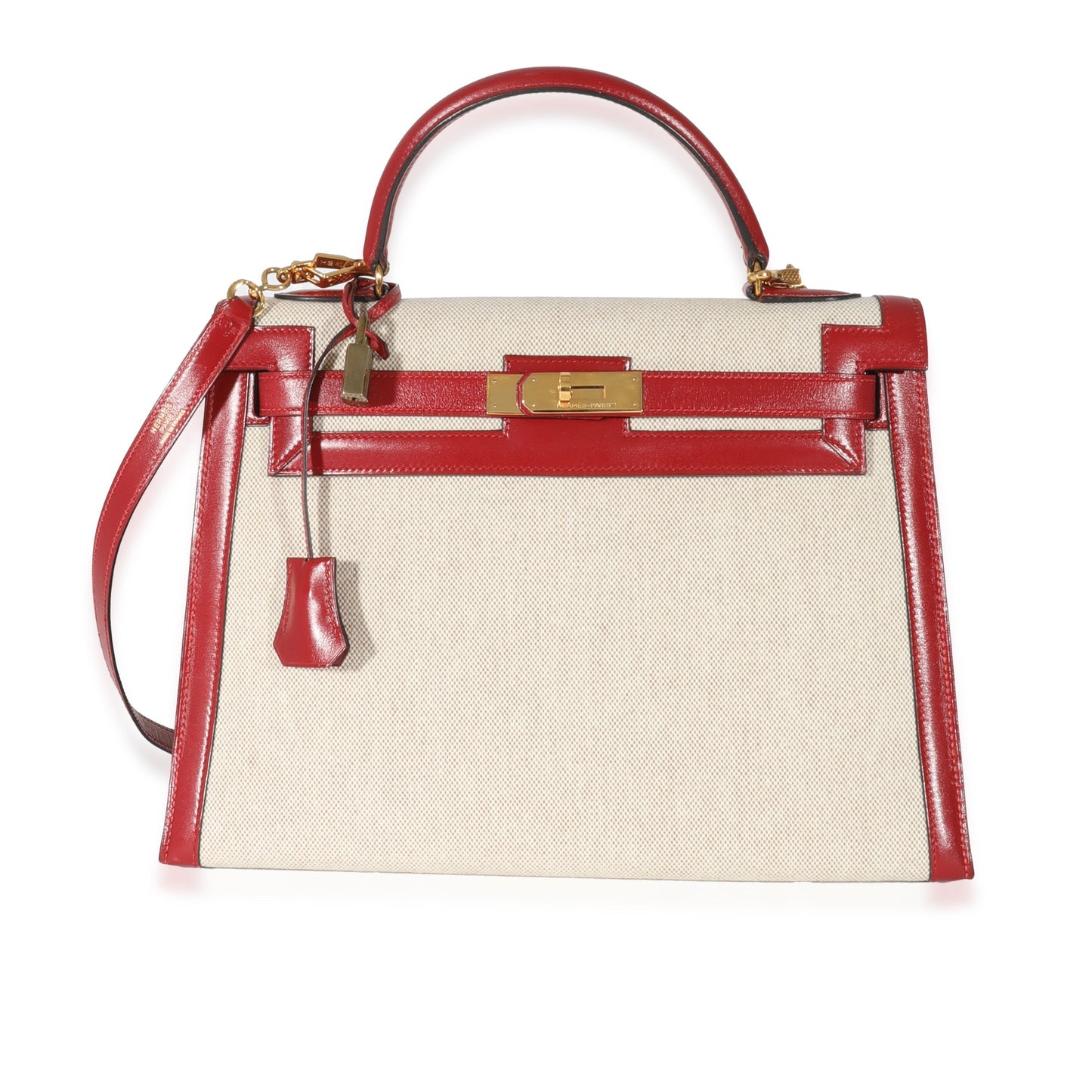 Hermes Kelly 32  Rouge Box Natural Toile Sellier