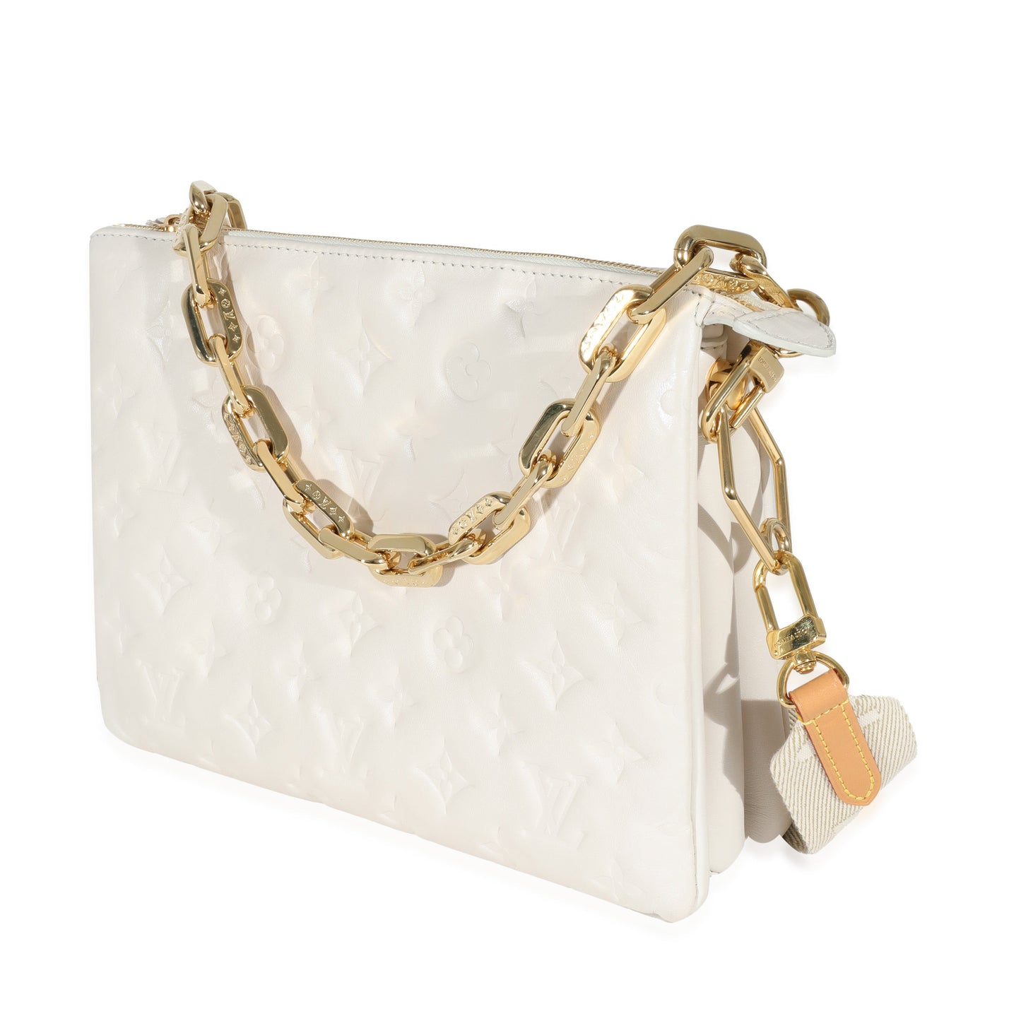 Louis Vuitton  Cream Puffy Lambskin Monogram Coussin PM