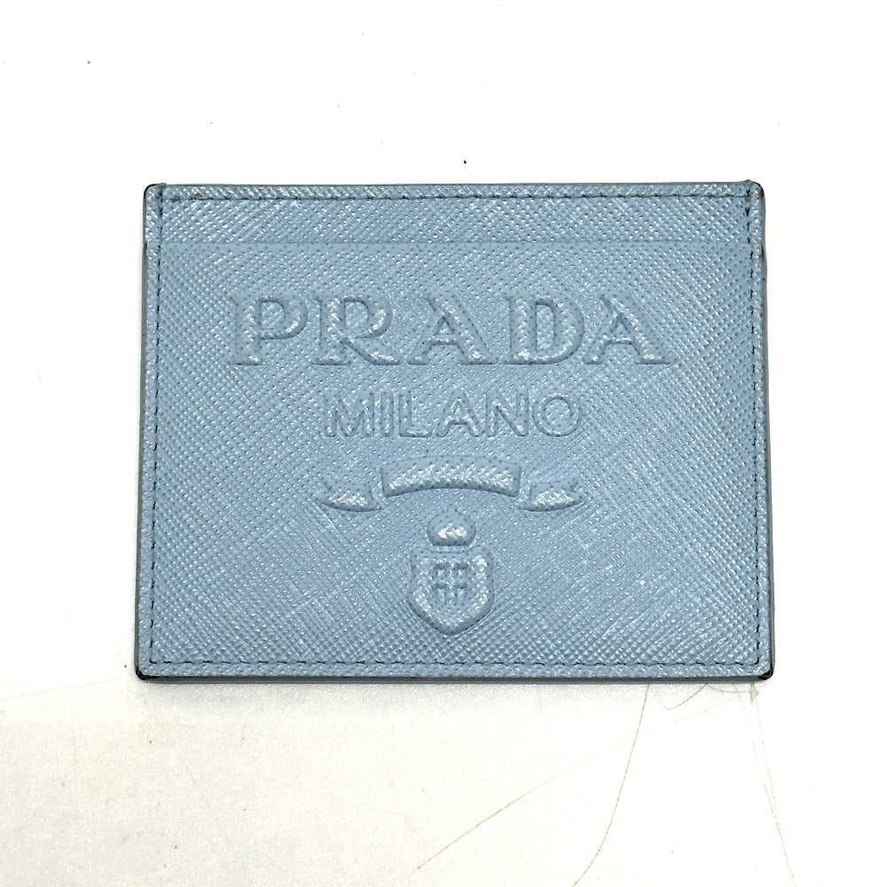 PRADA Card Case 1MC025 Safiano leather Light blue Embossed logo Women