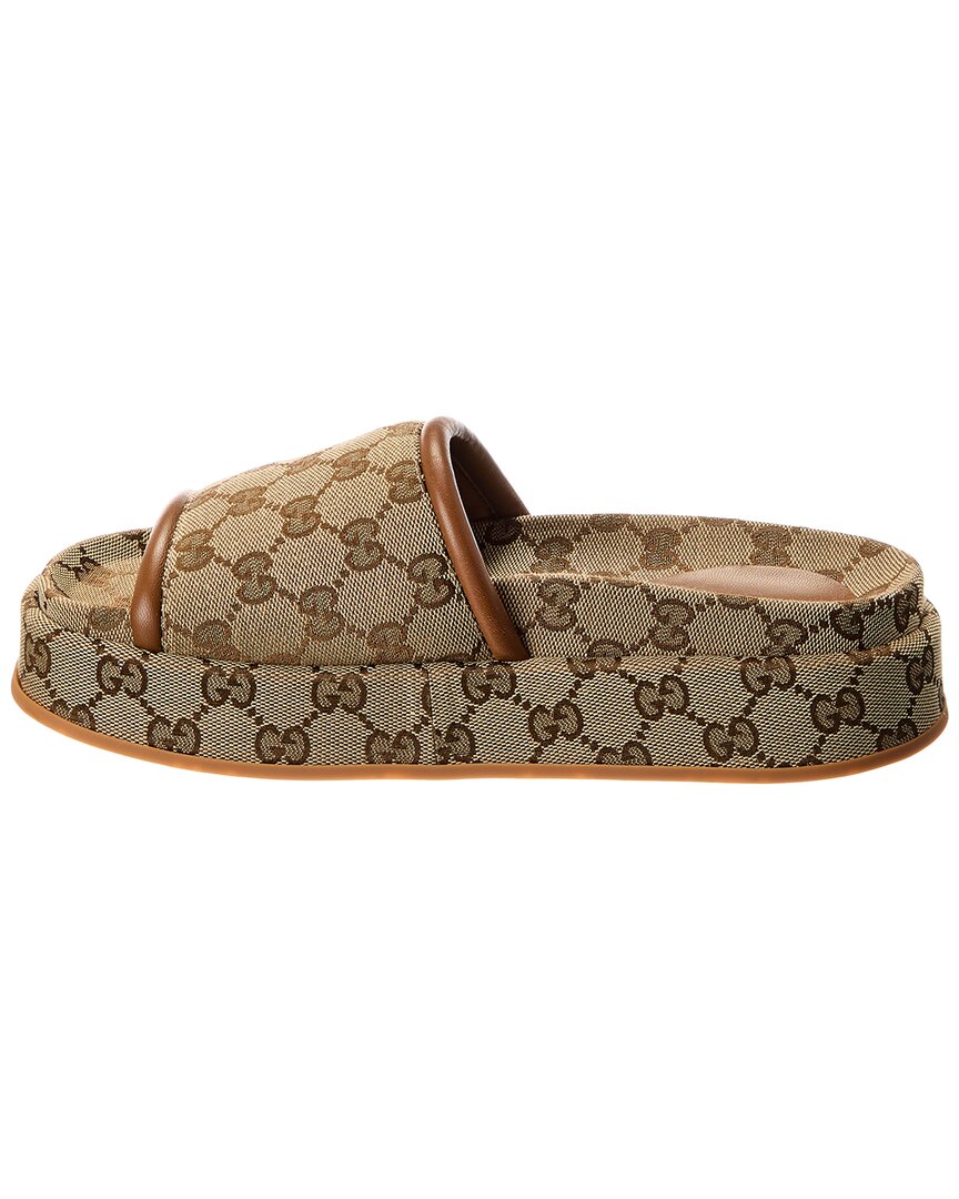 Gucci Gg Canvas & Leather Platform Slide, 36