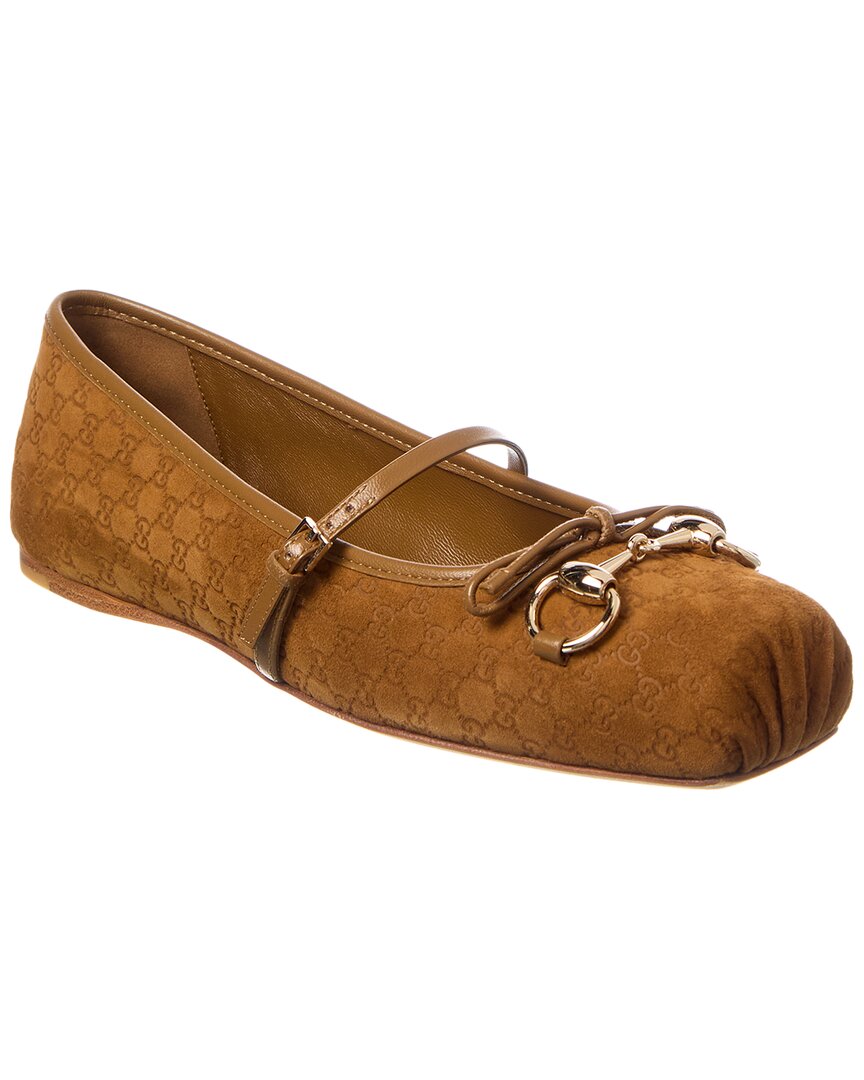 Gucci Horsebit Suede & Leather Ballet Flat, 41, Brown
