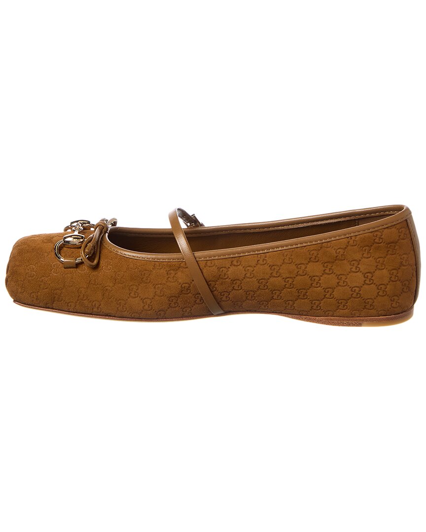 Gucci Horsebit Suede & Leather Ballet Flat, 41, Brown