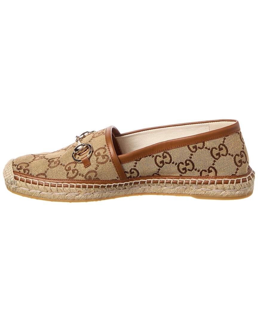 Gucci Horsebit Gg Canvas & Leather Espadrille, 36.5, Brown