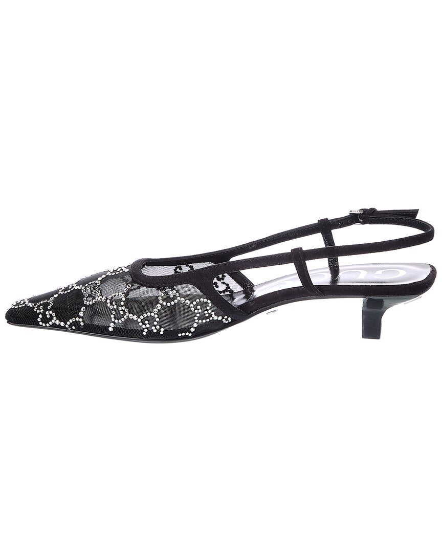 Gucci Gg Mesh & Suede Slingback Pump