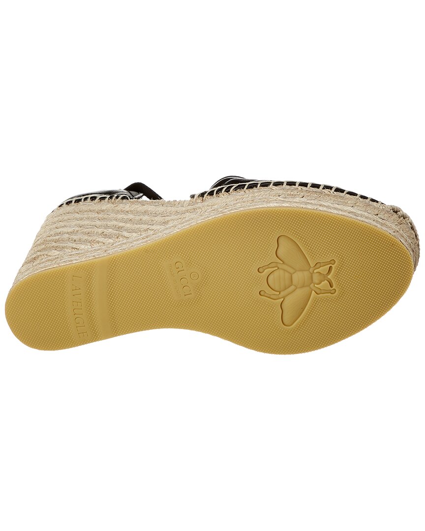 Gucci Gg Leather Platform Wedge Espadrille