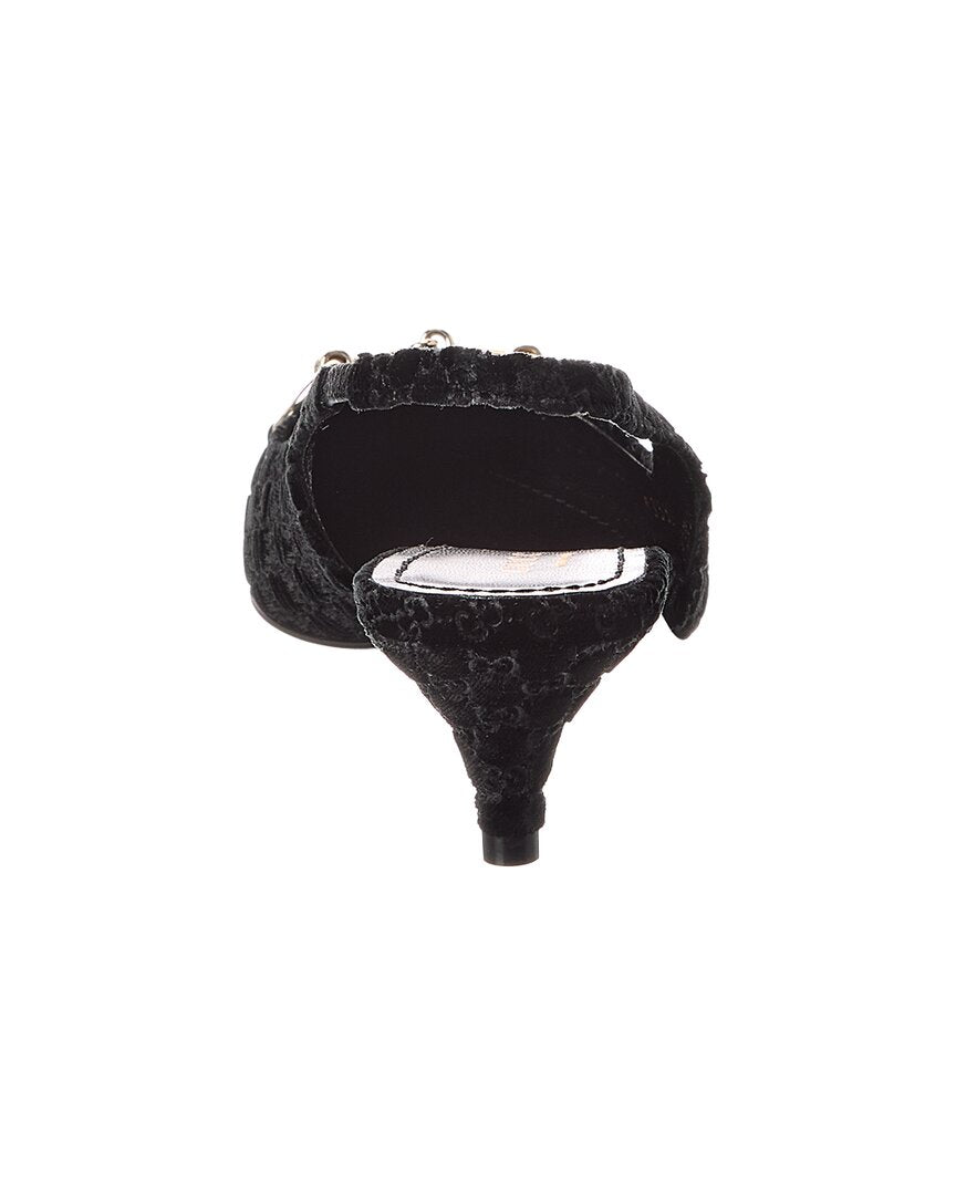 Gucci Horsebit Gg Velvet Slingback Pump