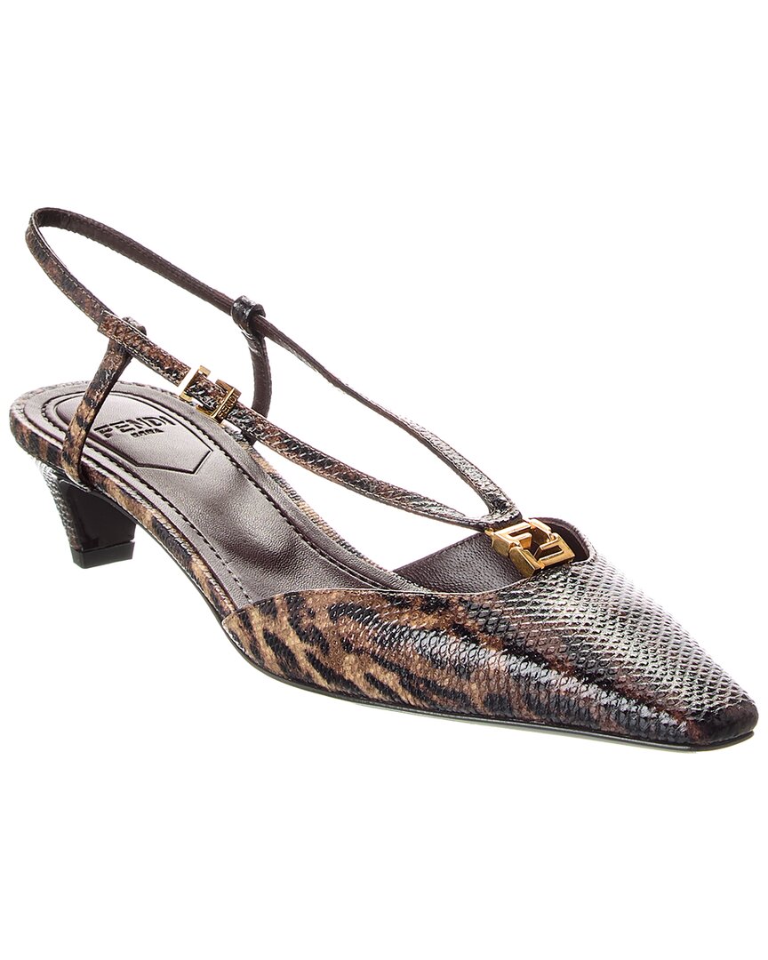 Fendi Ffold Snakeskin Slingback Pump