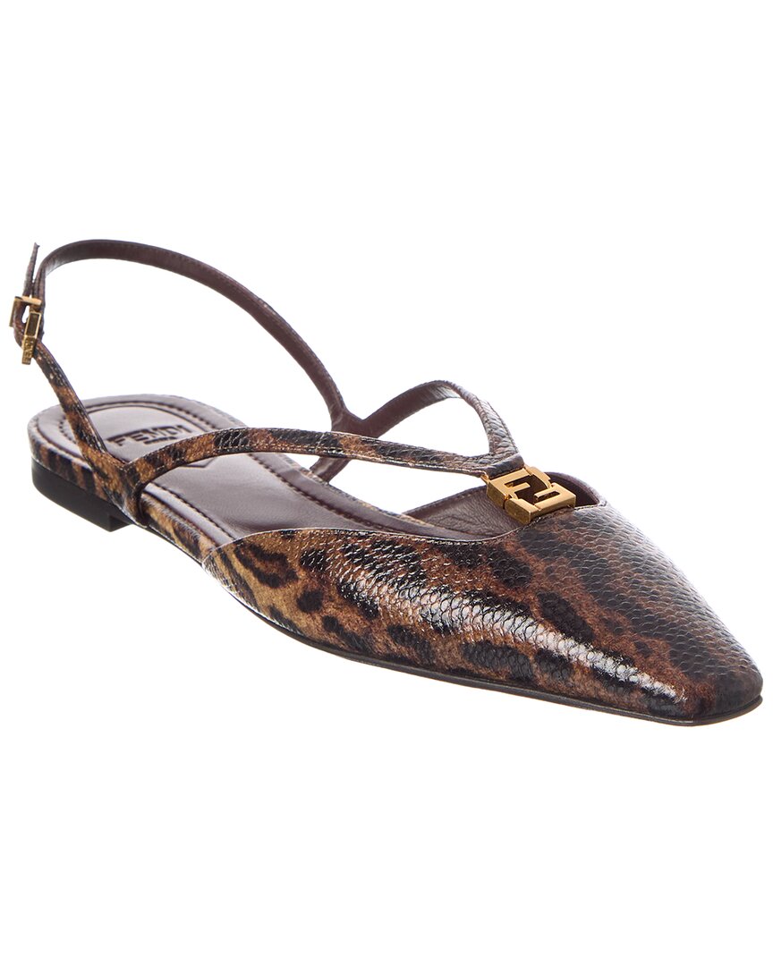 Fendi Ffold Snakeskin Slingback Flat