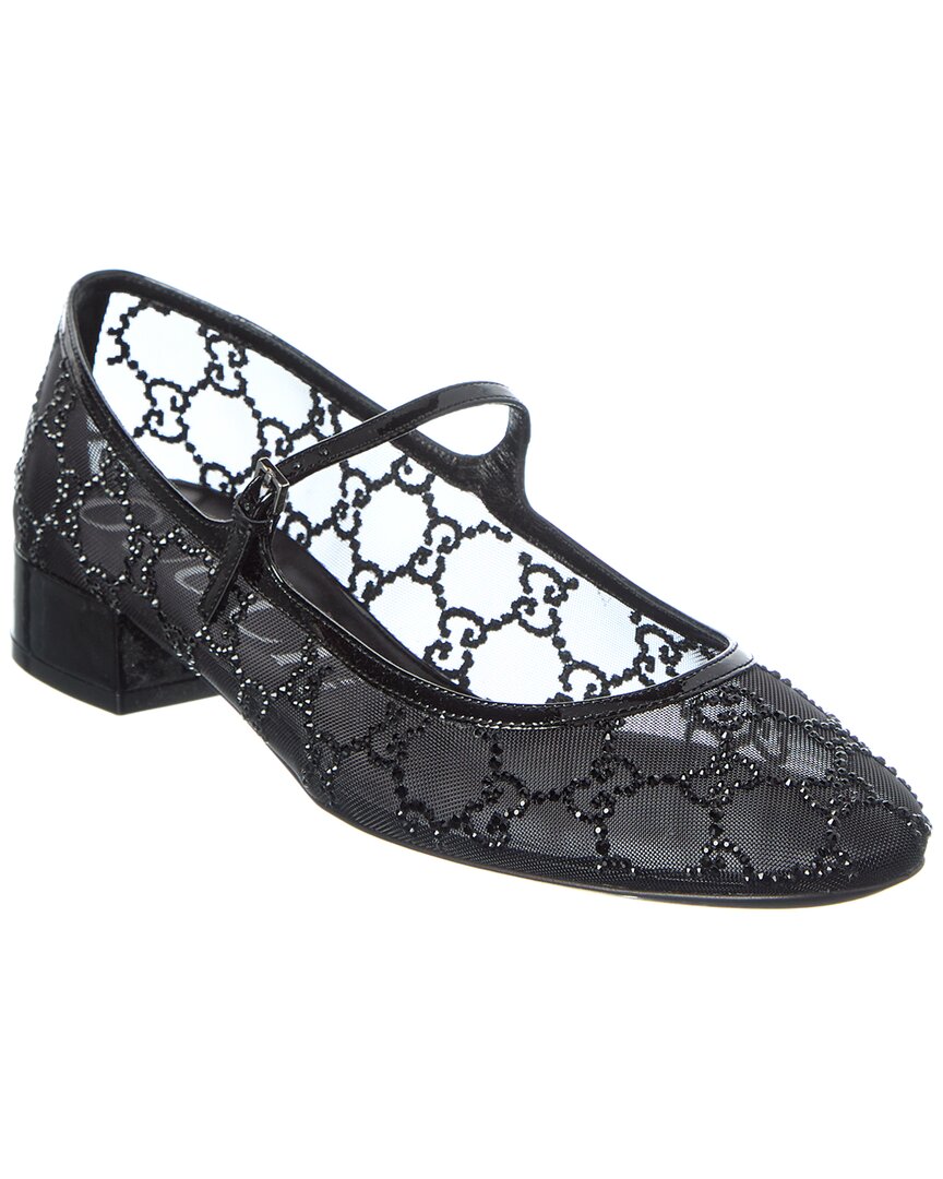 Gucci Gg Crystal Mesh & Patent Ballet Flat