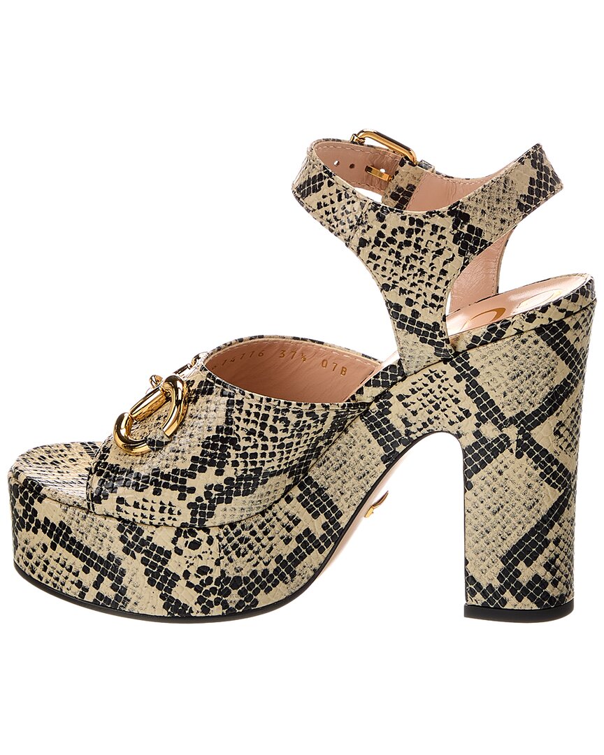 Gucci Horsebit Snake-Embossed Leather Platform Sandal