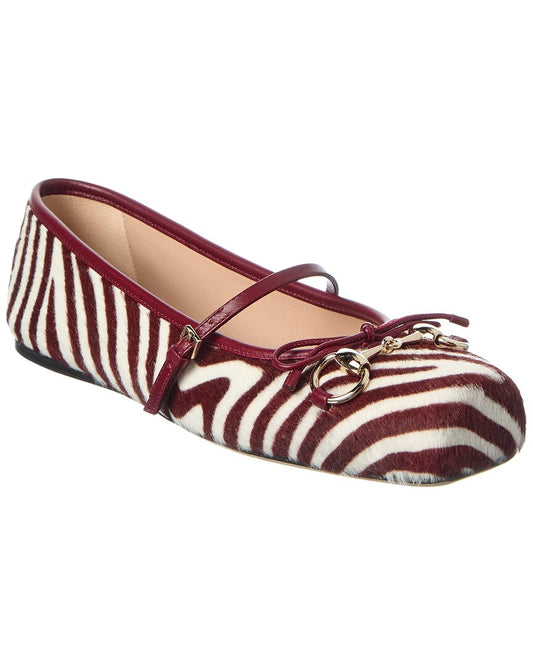 Gucci Horsebit Haircalf & Leather Ballet Flat