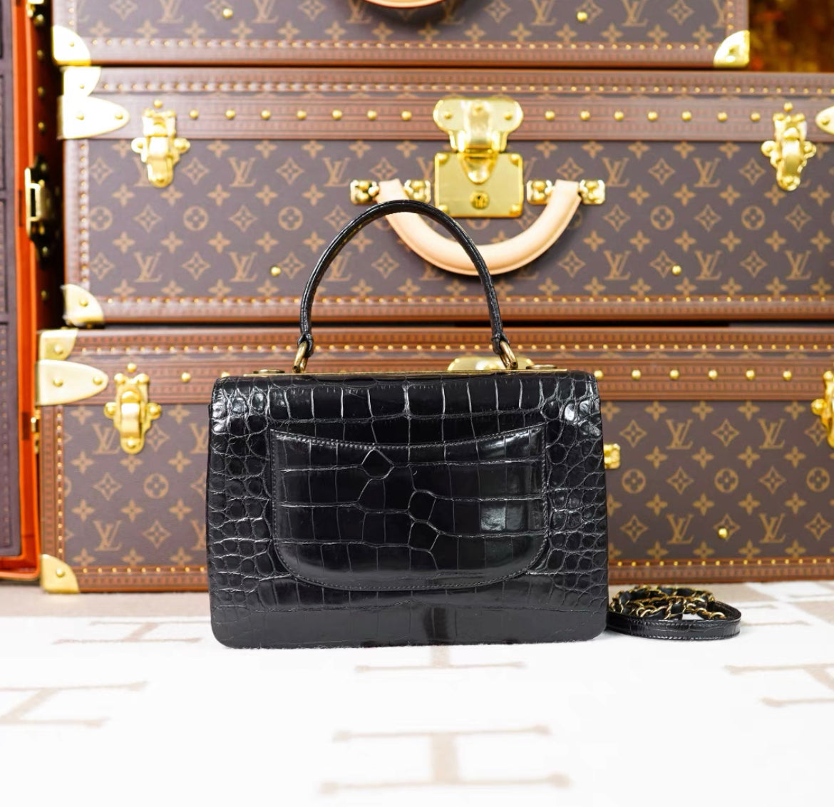 Chanel Black Exotic Croccodile Leather  Flap Bag
