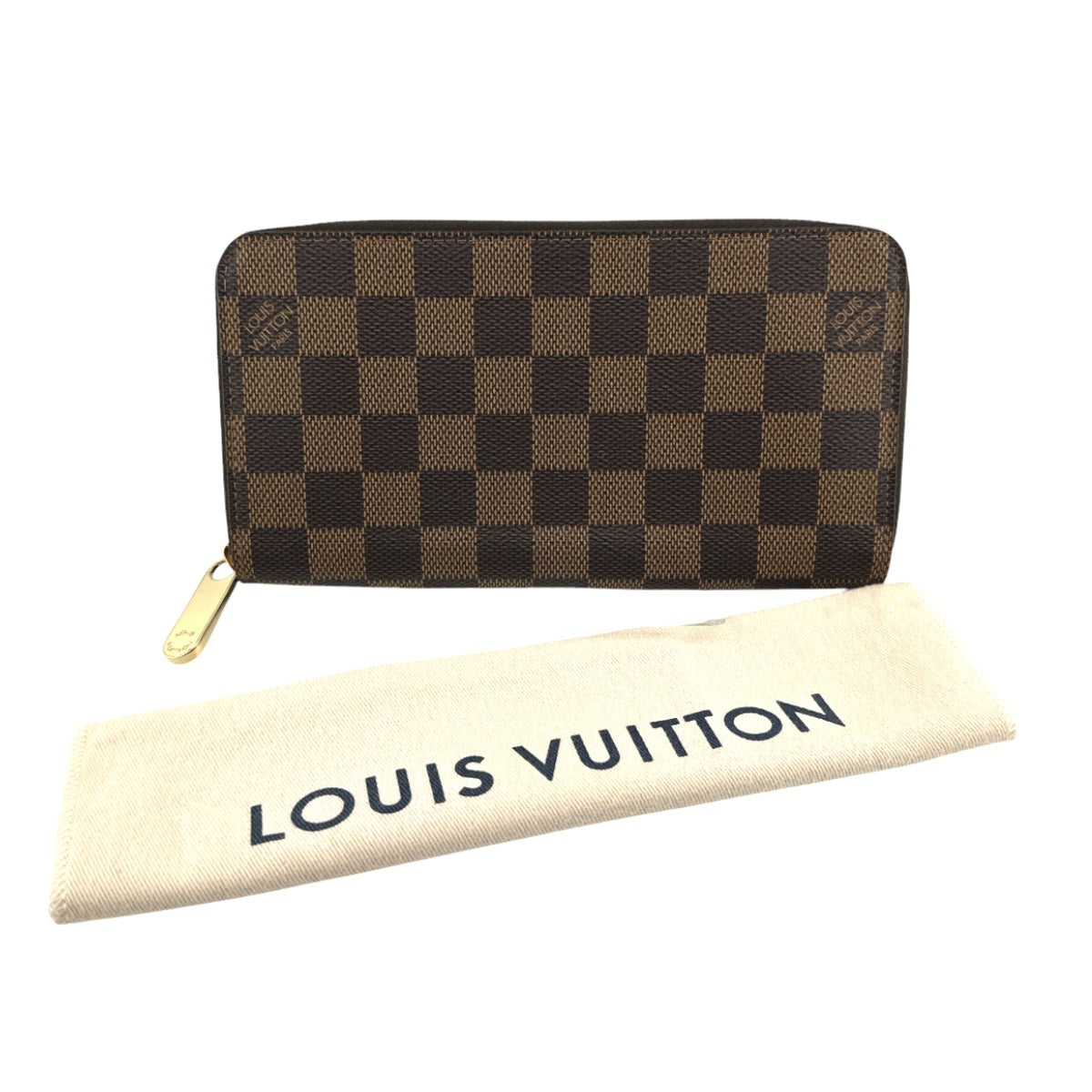 LOUIS VUITTON Long Wallet Purse N60015 Damier canvas Ebene Zip Around Damier Zippy wallet unisex(Unisex)