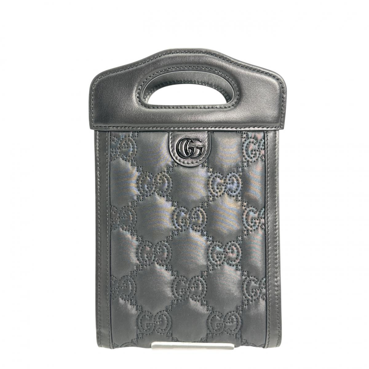 GUCCI Shoulder Bag 723776�@ Nylon, Leather black Shoulder Bag 2WAY bag GG Mini Matelasse Women